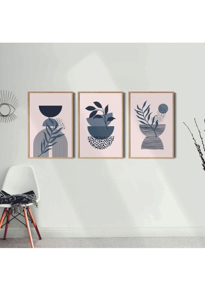 Mavi Ahşap Çerçeveli 3 Lü Soyut Tablo, Ev ve Ofis Dekorasyonu Için Şık Seçenek modelleri