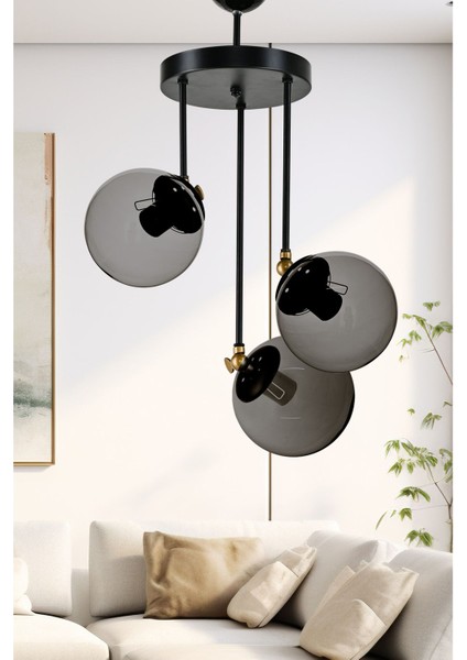 Üçlü Nero Modern Avize, Füme Gloop Cam, Şık ve Modern Aydınlatma Seçeneği