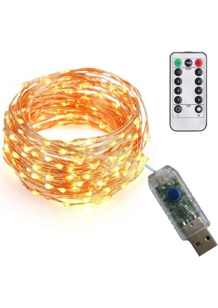 Sarı 5 Metre Kumandalı USB LED Işık, Animasyonlu Peri Tel Işık