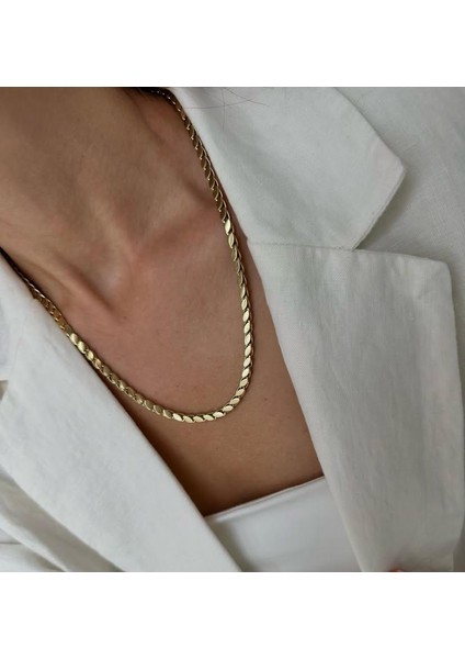 Çelik Arpa Desenli Zincir Gold Kolye 65 cm