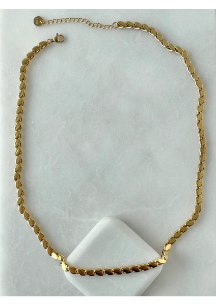 Çelik Arpa Desenli Zincir Gold Kolye 65 cm