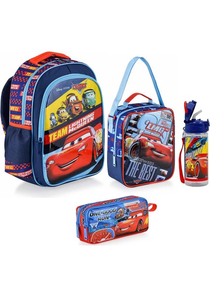 Şimşek Mcqueen Premium Lisanslı Ilkokul Çantası + Beslenme Çantası + Kalemkutu + Suluk Set