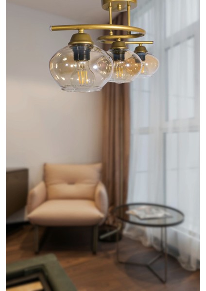 Şık Eskitme Renkli Camlı 3 Lü Avize, Salon, Mutfak ve Yatak Odası Için Mükemmel Aydınlık