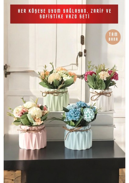 Dekoratif Vazo Seti Obje Ev Dekorasyon Masa Üstü Dekor Vazo Seti Model 52