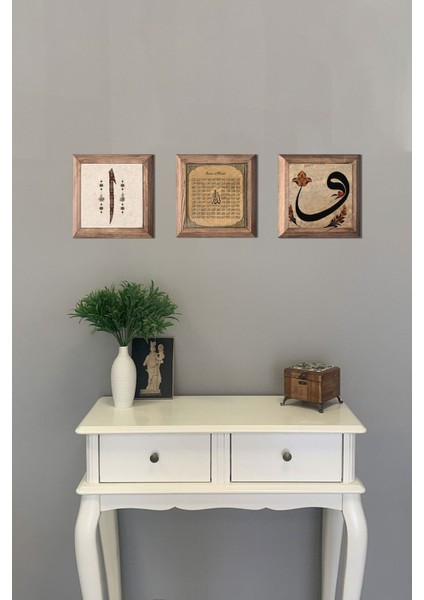 Renkli 3'lü Ahşap Çerçeveli Taş Tablo Seti 28X28 cm modelleri