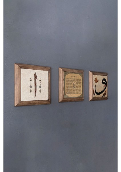 Renkli 3'lü Ahşap Çerçeveli Taş Tablo Seti 28X28 cm fırsatları