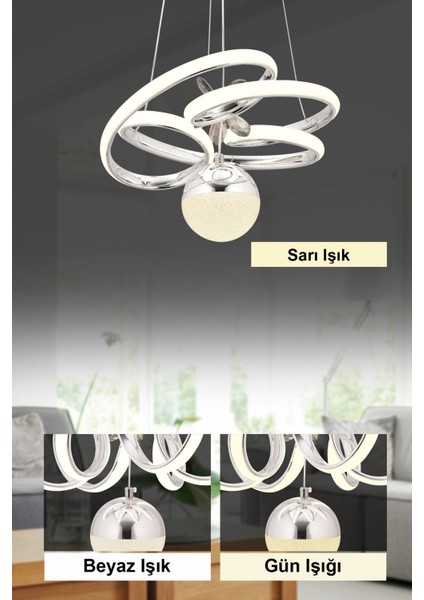 Modern Gümüş LED Avize, Kumandalı, Üç Renk, Şık ve Şık Tasarım fiyatları