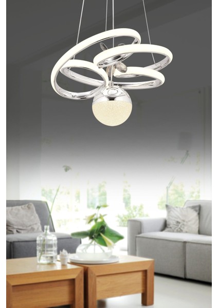 Modern Gümüş LED Avize, Kumandalı, Üç Renk, Şık ve Şık Tasarım