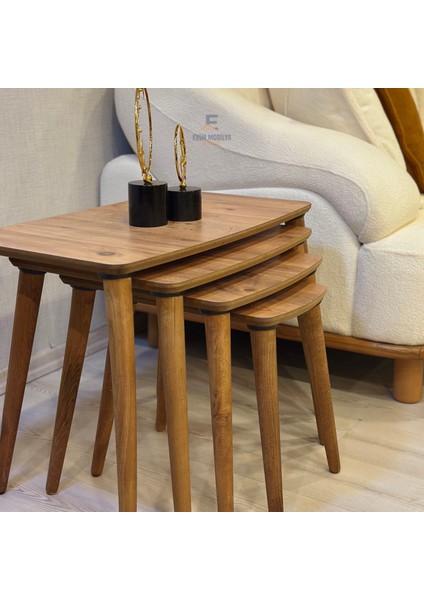 Evim Mobilya Lüks 1. Sınıf Mdf Tek Katlı 4’lü Zigon Sehpa Seti – Beyaz & Ceviz, Modern Tasarım fiyatları