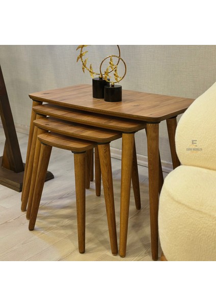 Evim Mobilya Lüks 1. Sınıf Mdf Tek Katlı 4’lü Zigon Sehpa Seti – Beyaz & Ceviz, Modern Tasarım modelleri