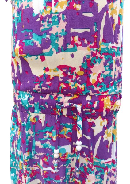 Kız Çocuk Şort Tulum Elbise – %100 Viskoz, Ayarlanabilir Boncuklu Askılı, Beli Lastikli, Paçalar Fırfırlı ve Cepli