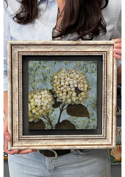 30X30 cm Çok Renkli Ortanca Çiçeği Taşlı Çerçeveli Duvar Tablosu fırsatları