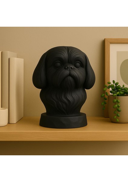Siyah Shih Tzu (Şitsu) Köpek Büstü – Dekoratif Heykel modelleri