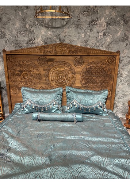 Yatak Odası Eskitme El Oyması Masif Ahşap Başlık HELEN 180 x 200 cm fiyatları