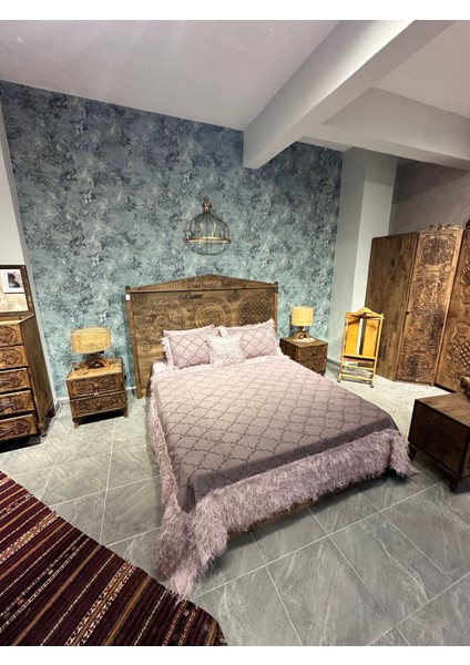 Yatak Odası Eskitme El Oyması Masif Ahşap Başlık HELEN 180 x 200 cm fırsatları