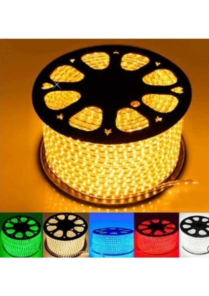 220V LED Şerit Işık 5050 3 Çip Amber 60 LED Hortum Şerit Armatür