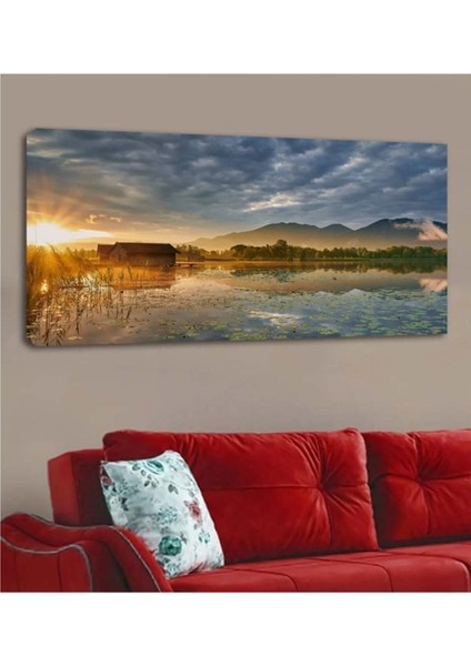 Büyük Boy Göz Alıcı Renkli Kanvas Tablo, Doğa ve Göl Manzarası ile Dekorasyon