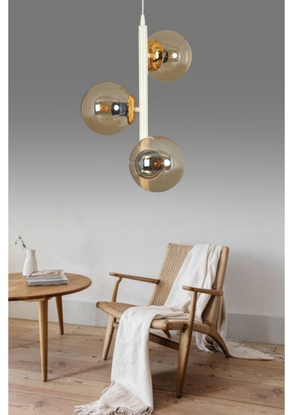 Şık Modern Beyaz 3'lü Bal Glop Camlı Avize, Evinize Hafiflik Katacak Tasarım