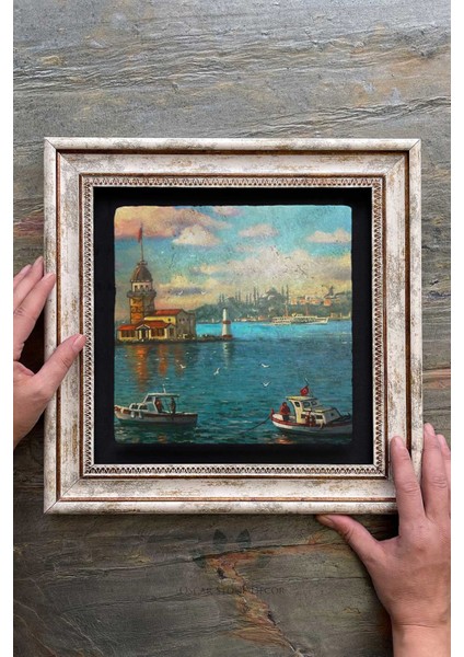 Renkli Taş Duvar Dekoru, 30X30 Cm, Kız Kulesi Temalı, Şık ve Estetik Tablo fiyatları