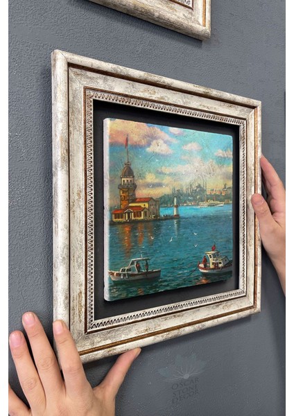 Renkli Taş Duvar Dekoru, 30X30 Cm, Kız Kulesi Temalı, Şık ve Estetik Tablo modelleri