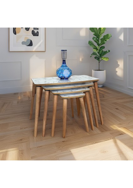 Evim Mobilya Lüks 1. Sınıf Mdf Tek Katlı 4’lü Zigon Sehpa Seti – Beyaz & Ceviz, Modern Tasarım fiyatları