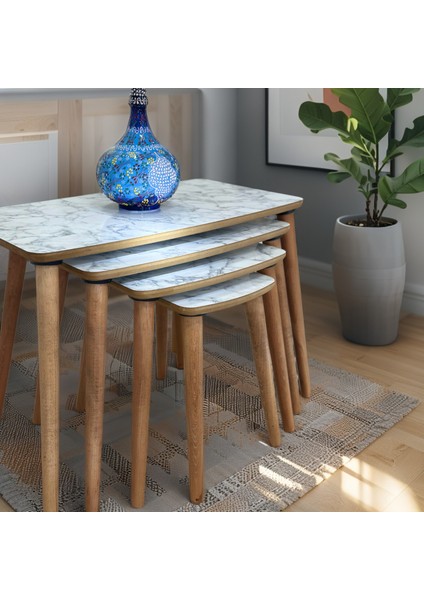 Evim Mobilya Lüks 1. Sınıf Mdf Tek Katlı 4’lü Zigon Sehpa Seti – Beyaz & Ceviz, Modern Tasarım modelleri