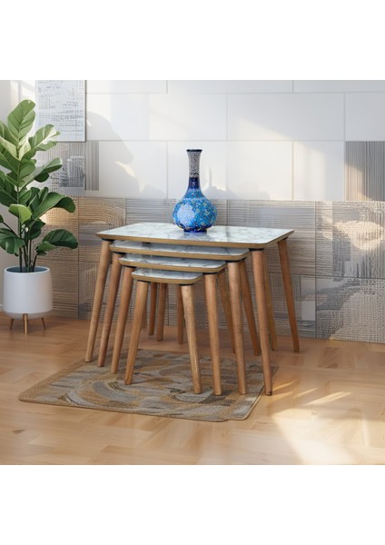 Evim Mobilya Lüks 1. Sınıf Mdf Tek Katlı 4’lü Zigon Sehpa Seti – Beyaz & Ceviz, Modern Tasarım fırsatları