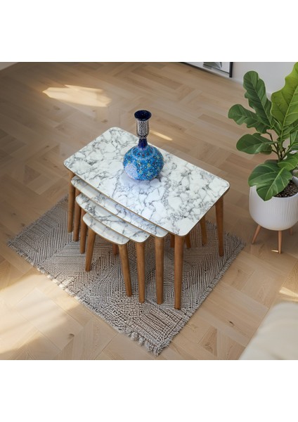 Evim Mobilya Lüks 1. Sınıf Mdf Tek Katlı 4’lü Zigon Sehpa Seti – Beyaz & Ceviz, Modern Tasarım indirimleri