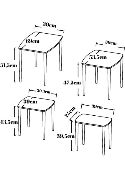 Evim Mobilya Lüks 1. Sınıf Mdf Tek Katlı 4’lü Zigon Sehpa Seti – Beyaz & Ceviz, Modern Tasarım