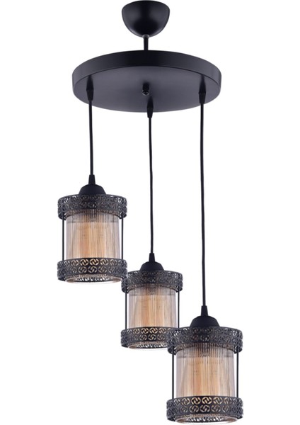 Şık 3'lü Sarkıt Siyah Optik Camli Modern Aydınlatma Seti
