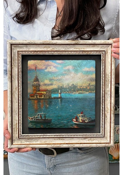 Renkli Taş Duvar Dekoru, 30X30 Cm, Kız Kulesi Temalı, Şık ve Estetik Tablo fırsatları