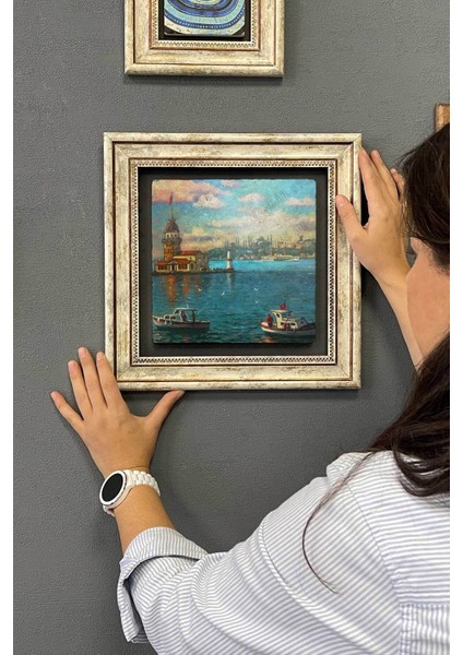 Renkli Taş Duvar Dekoru, 30X30 Cm, Kız Kulesi Temalı, Şık ve Estetik Tablo