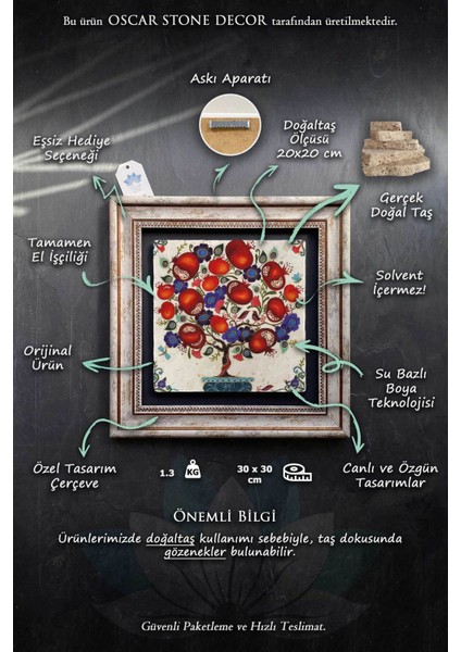 Renkli Taş Duvar Dekoru, 30X30 Cm, Kız Kulesi Temalı, Şık ve Estetik Tablo