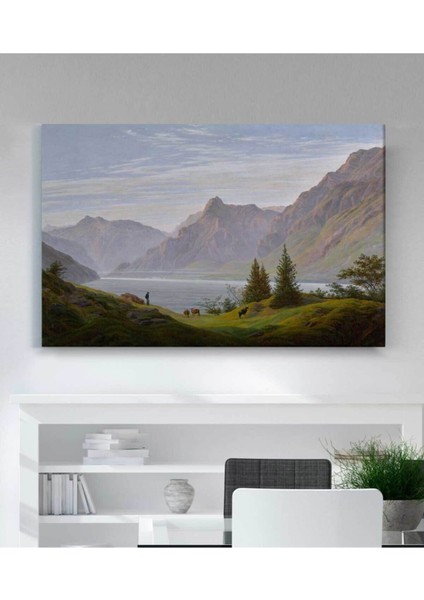 Renkli Dağ ve Göl Manzarası Kanvas Tablo, Doğa Temalı Dekorasyon Parçası fiyatları