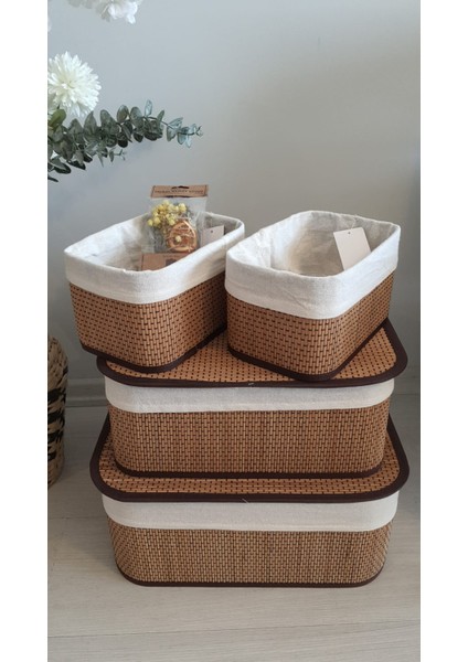 Bambu Dikdörtgen 4'lü Sepet 2 Kapaklı - 2 Kapaksız fiyatları