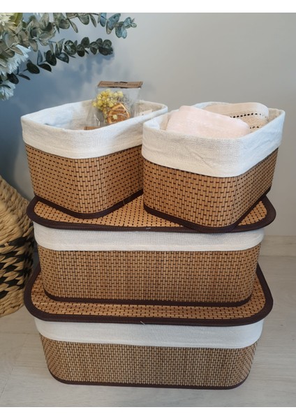 Bambu Dikdörtgen 4'lü Sepet 2 Kapaklı - 2 Kapaksız modelleri