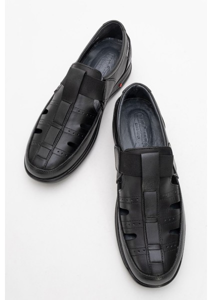 Hakiki Deri, Lastikli Bağcıksız Iç Dış Deri Erkek Ayakkabı Sandalet