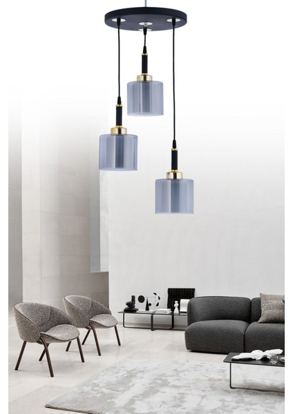 Siyah 3'lü Çift Camlı Sarkıt Tepsi Avize, Modern ve Şık Tasarım