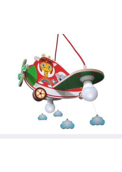 Renkli Ahşap Uçak Zürafa Çocuk Odası Aydınlatması