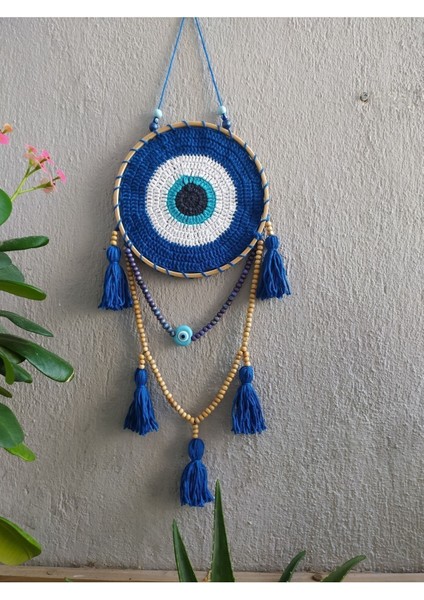 Mavi Ahşap Boncuklu Nazarlık, Balkon ve Bahçe Dekoru, Duvar Süsü