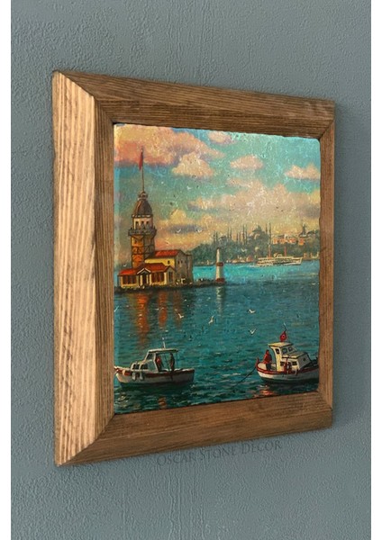 Turuncu 28X28 cm Masif Çerçeveli Kız Kulesi Doğaltaş Tablo Pano fiyatları