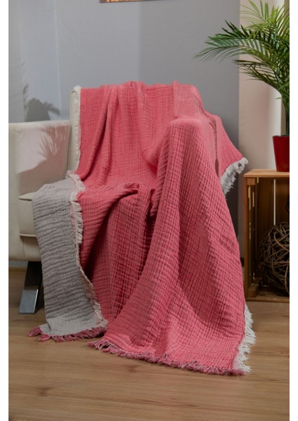 Müslin 4 Katlı Koltuk Şalı Tv Battaniyesi 130 x 200 cm Çift Renk