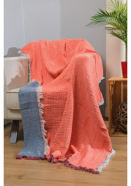 Müslin 4 Katlı Koltuk Şalı Tv Battaniyesi 130 x 200 cm Çift Renk