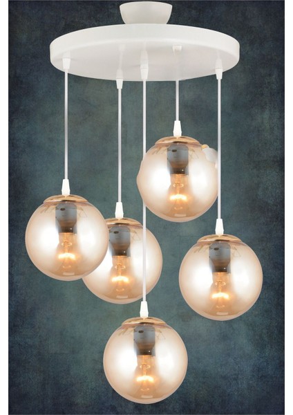 Şık Beyaz Sarkıt Tepsi 5'li Bal Glop Top Camlı Düz Aşağı Avize fırsatları