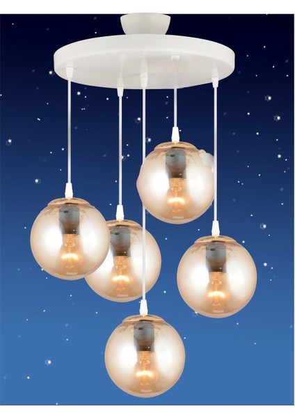 Şık Beyaz Sarkıt Tepsi 5'li Bal Glop Top Camlı Düz Aşağı Avize indirimleri