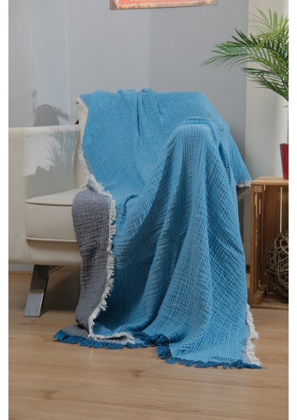 Müslin 4 Katlı Koltuk Şalı Tv Battaniyesi 130 x 200 cm Çift Renk