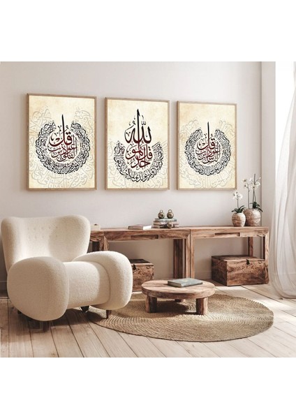 Ahşap Çerçeveli 3'lü Dekoratif Tablo Nassed, Şık ve Doğal Tasarım