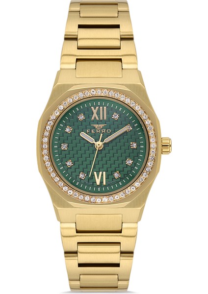 FL21616AWT-B6 Quartz Çelik Altın Rengi Yeşil Kadran 27 mm Kadın Kol Saati