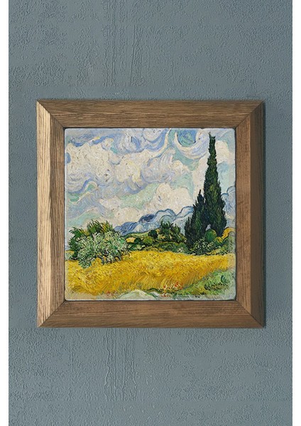 Renkli Doğaltaş Tablo 28X28 Cm, Masif Çerçeve, Sanat ve Dekor Için Şık Seçenek