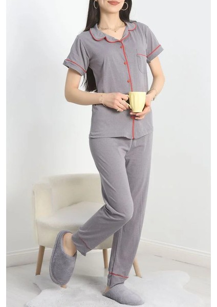 Seka Süprem Düğmeli Pijama Takımı Füme - 30320.1048.